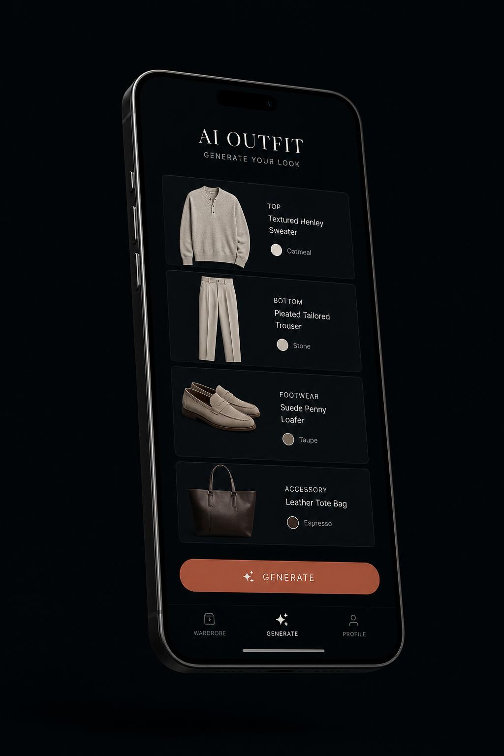 Outfit Generation — The Array app screen
